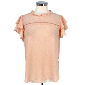 Adrianna Papell Ruffle Flutter Sleeve Blouse Peach Pink Size Large